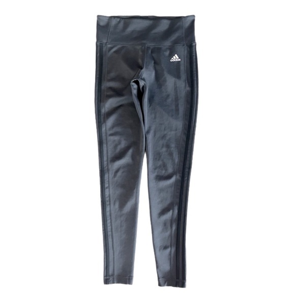 Adidas Climate 3 Stripes Leggings in Dark Grey and Black Size Medium - Picture 3 of 4